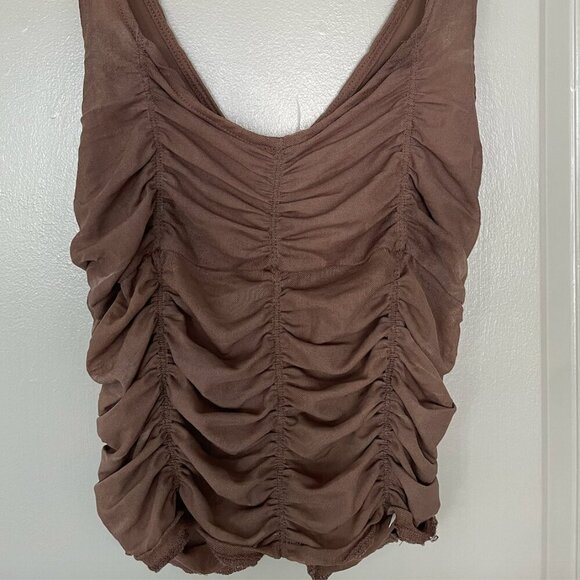Intimately Free People All I Think About Brami Blouse Top Brown Ruched M - Picture 5 of 5